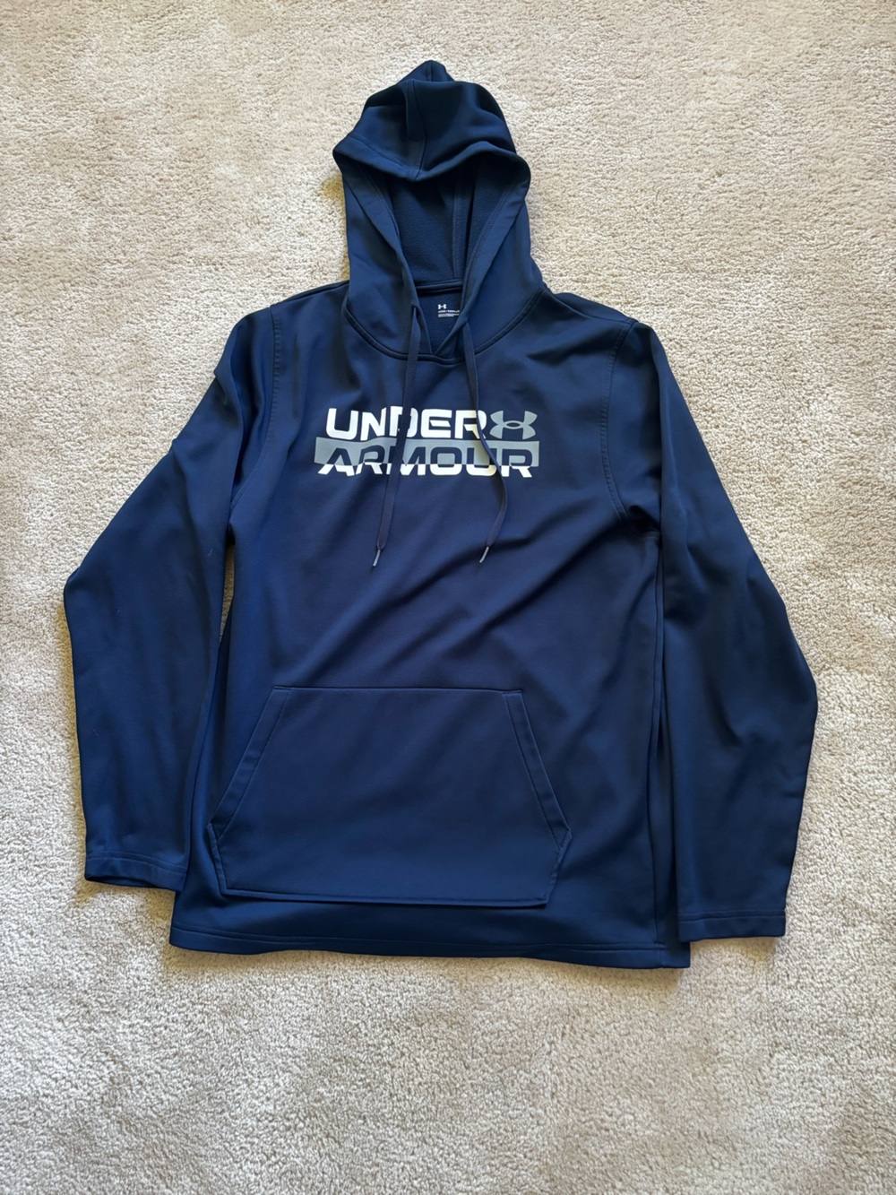 Under Armour Navy Performance Pullover Hoodie with White Logo